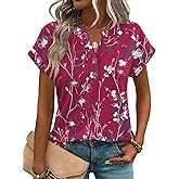 Zeagoo Women Tops Summer Short Sleeve T Shirts V Neck Dressy Casual Work Blouses Fashion Boho Clothes S-3XL