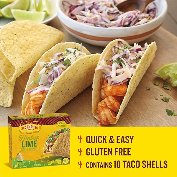 OLD EL PASO STAND ‘N STUFF TACO SHELLS, HINT OF LIME FLAVORED, GLUTEN FREE CRUNCHY CORN TACO SHELLS, 10 COUNT, 5.4 OZ