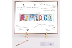 LYNYUN Framed Rose Gold Guest Book, Retirement Party Decorations, 12X16 Large Sign Poster- Retired Party Favors, Retirement Gifts for Women, with Metal Gold Holder & Rose Gold Pen & Acrylic Glass