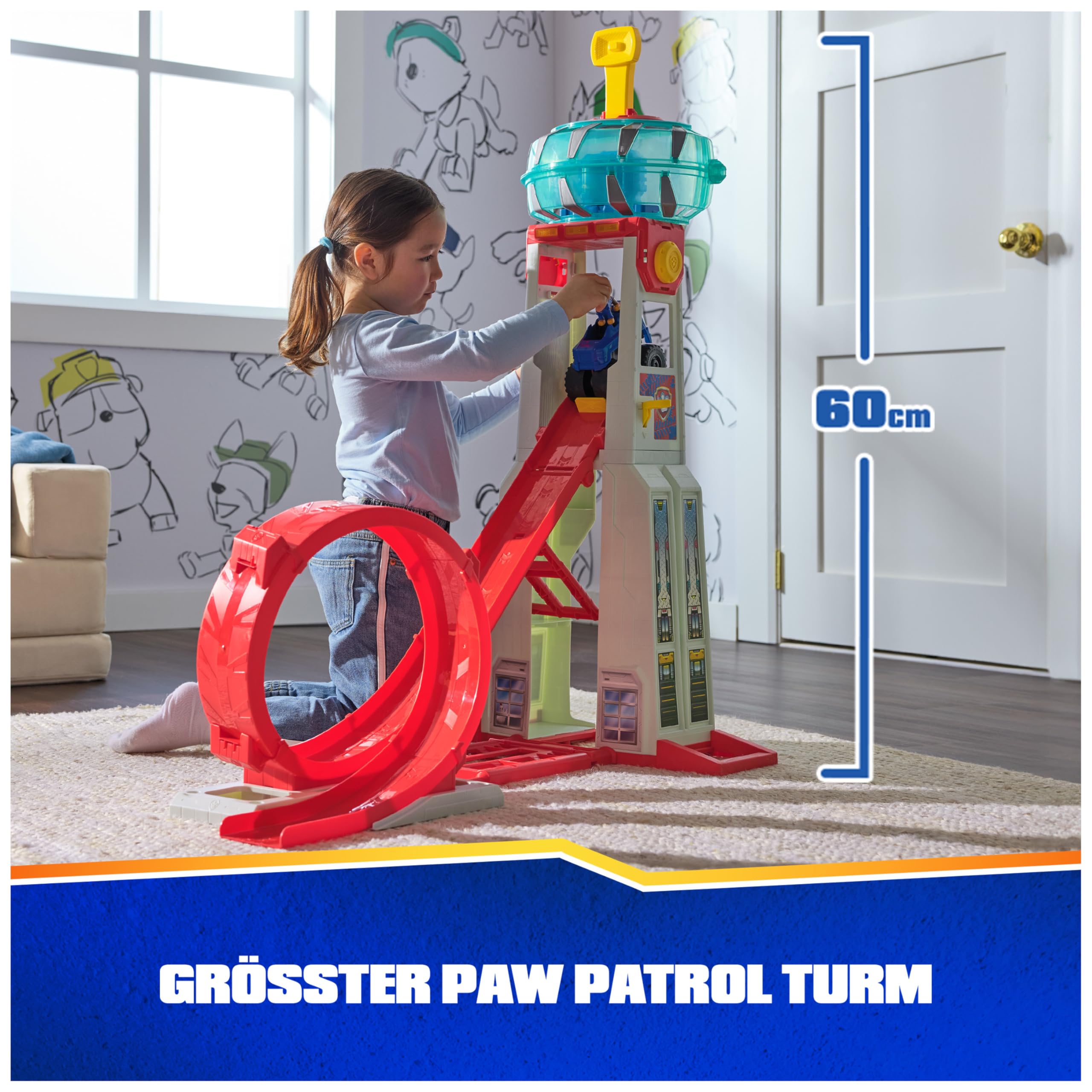 PAW Patrol: Rescue Wheels Super Loop Tower HQ, with Light, Sound, Vehicle Launcher, Chase Action Figure & Toy Truck, Kids Toys for Boys & Girls Age 3+