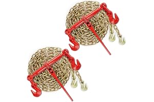 AYMMIC 3/8''-1/2'' Ratchet Load Binder and 3/8''x10ft Chains, Chain Binder with 9,200 Lbs. Safe Working Load, 3/8'' Tow Chain with 2 G70 Grab Hooks, for Tie Down Truck, Flatbed Trailers(4 Pcs)
