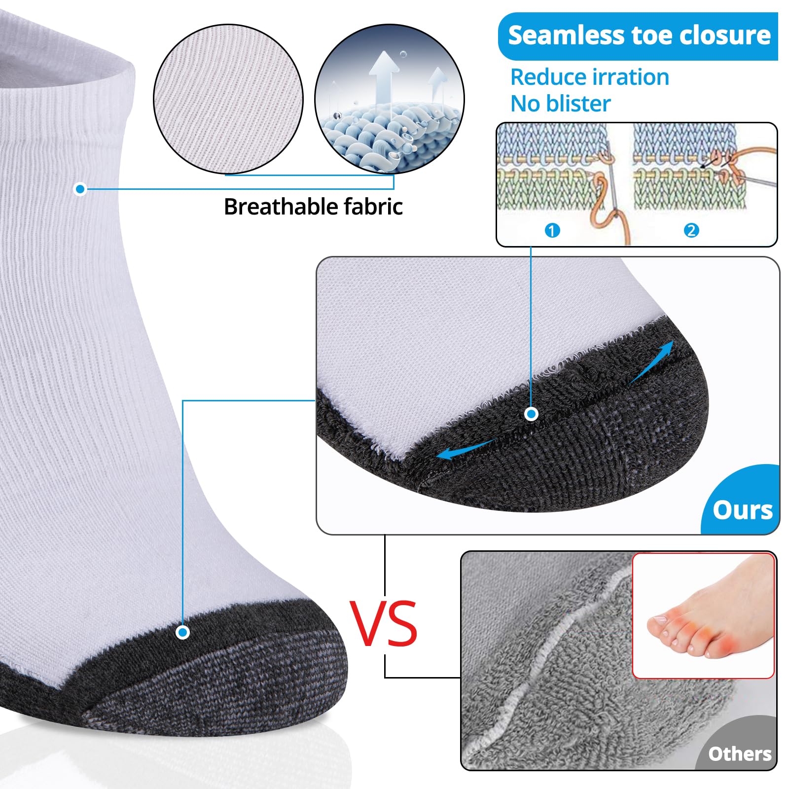 COOVAN 10 Pairs Mens Ankle Socks Men 10 Pack Low Cut Comfort Cushion Casual Socks