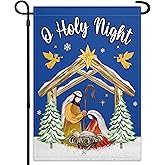 Christmas Oh Holy Night Garden Flags for Outside 12 x 18 Inch Double Sided Winter Christian Jesus Nativity Garden Flags for Outdoor House Yard Indoor Holiday Decorations