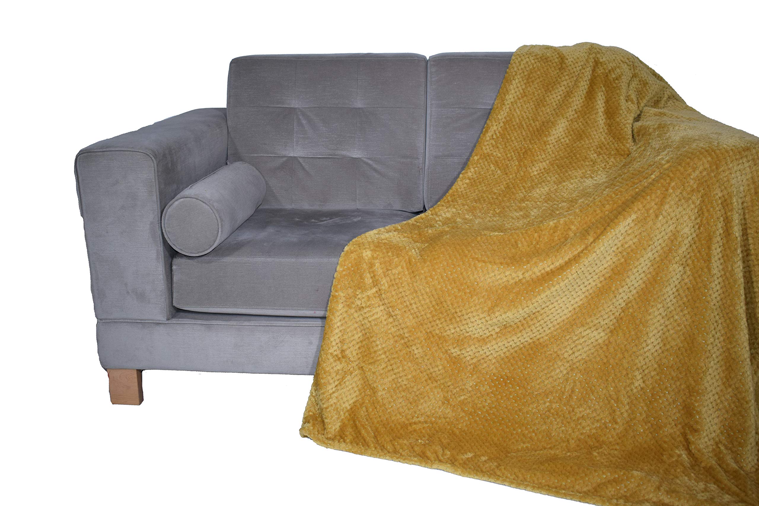 Deluxe Blankets Waffle Honeycomb Blanket/Throw (King 200 x 240, Mustard)