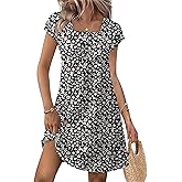 OFEEFAN Summer Dresses for Women 2026 Loose Square Neck Cap Sleeve Casual Beach Vacation Tshirt Dress Sundresses with Pockets