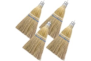 Suclain 4 Pcs 12 Inch Whisk Broom Hand Held Mini Corn Straw Whisk Broom Short Handle with Metal Hanger Halloween for Multi Surface Sweeping Small Hand Brush for Outdoor Car Porch Debris Dust Dirt