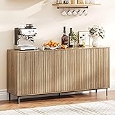 63" Fluted Storage Cabinets, Sideboard Buffet Cabinet with 4 Doors, Adjustable Shelves and Metal Legs, Modern Credenza, Console Table Entryway Cabinets for Living Room- Natural Oak