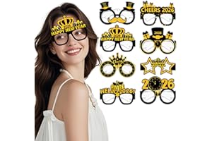 8Pcs 2026 Prop Eyeglasses Happy New Year, New Year Eve Party Accessories, Chinese New Year Funny Glasses (Blackgold)