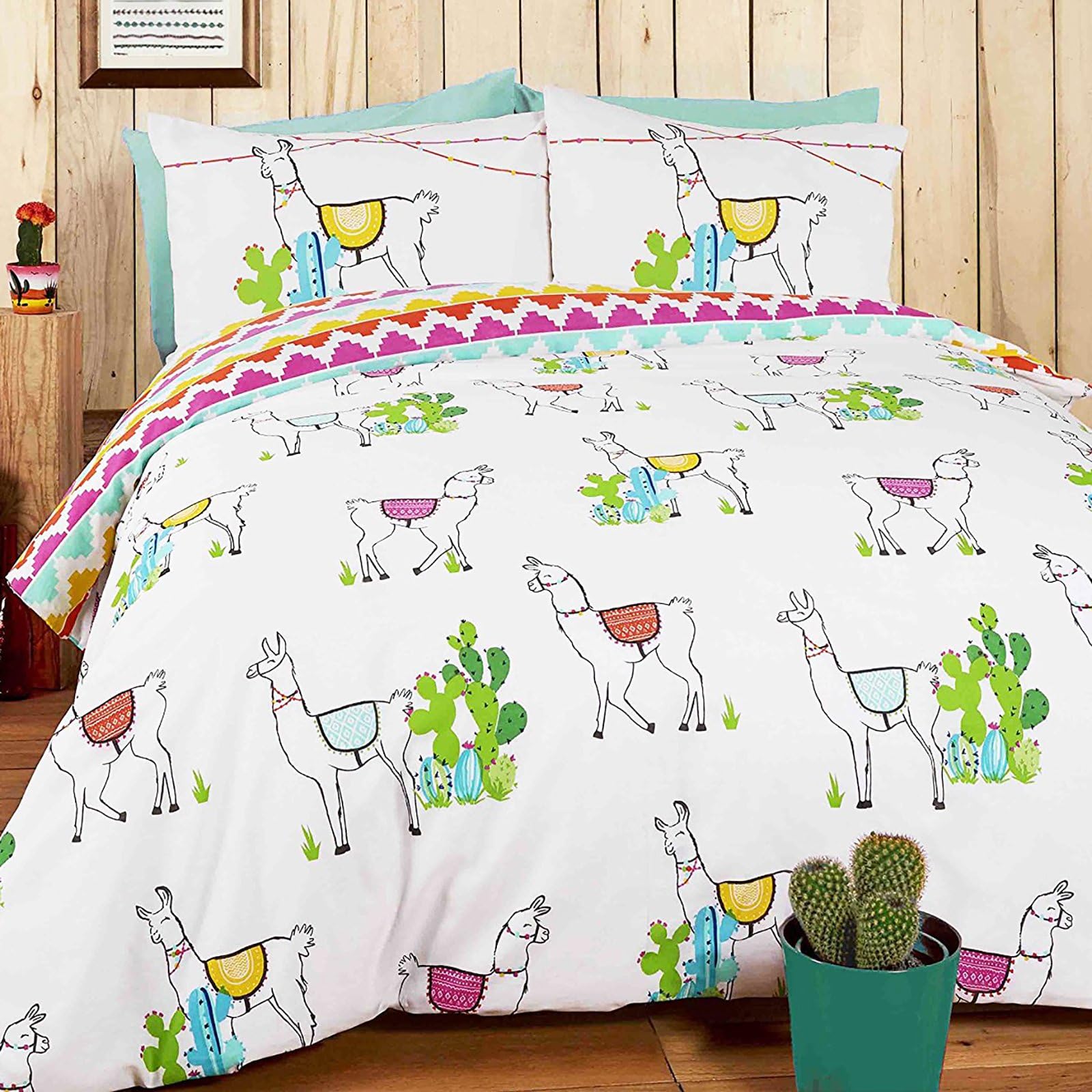 Just ContempoContemporary Llamas Animal Printed Reversible Duvet Cover Set, Multi-Colour, Single