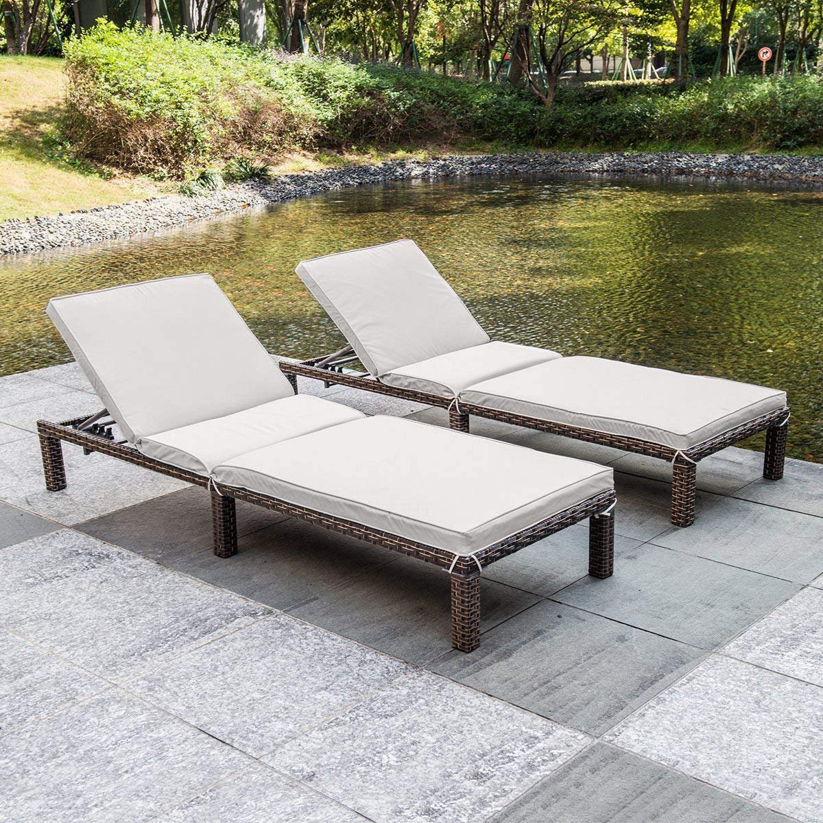 MAGIC UNION Patio Adjustable Wicker Chaise Lounge with Cushions Sets of