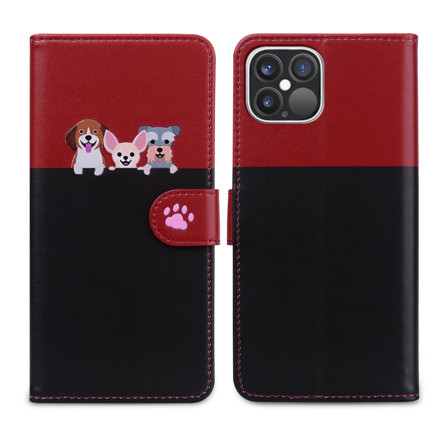 Nbziyoo Phone Case for iPhone 12 Pro Max,Cartoon Cats/Dogs Patterns Flip Wallet Case with Card Slots, Premium Magnetic PU Leather Cover Case for iPhone 12 Pro Max, Black