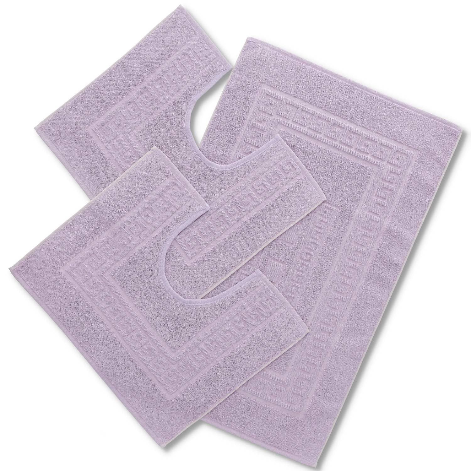 Torino 3-piece Set of Terry Towelling Bath Mat 60 x 90 cm plus 2 Pedestal Mats 60 x 45 cm lilac