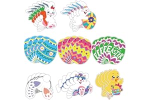BLULU 40 Pieces Easter Egg Cutouts Paper Colorful Egg Bunny Chick Printed Pattern Cardboard Craft Cut-Outs with Glue Point Dots for Easter Party Egg Hunt Games Home Wall Decorations