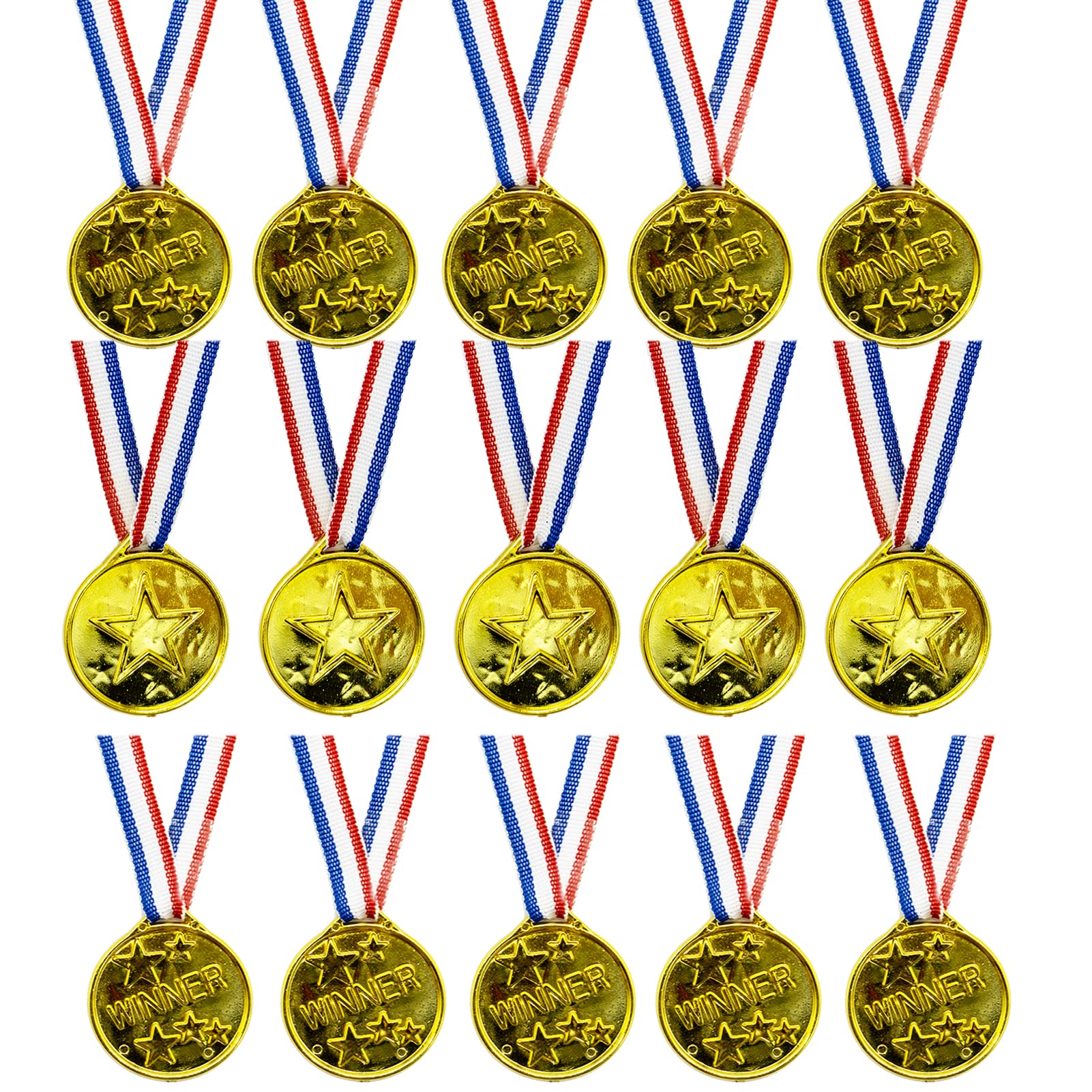 15 PCS Plastic Gold Winners Medals, Kids Children's Party Award Medals with Neck Ribbons for Party Festival Sports Competition Toys Prizes Awards
