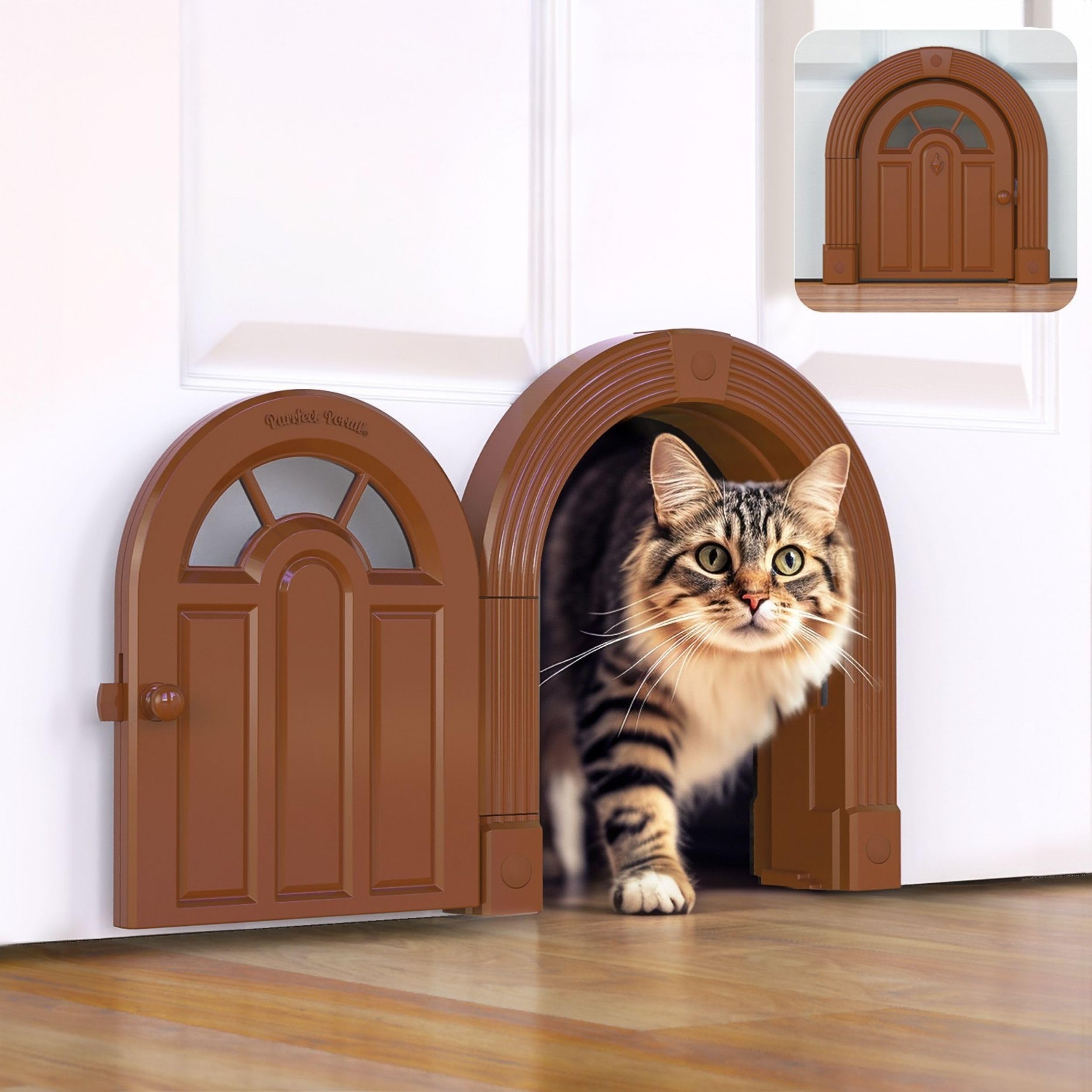 Cat Door Interior Door - Meow Manor Extra Large Pet Door, 10.25 x 11 No-Flap Cat Door Interior Door for Cats up to 30 lbs, Easy DIY Setup, Secured Installation in Minutes, No Training Needed