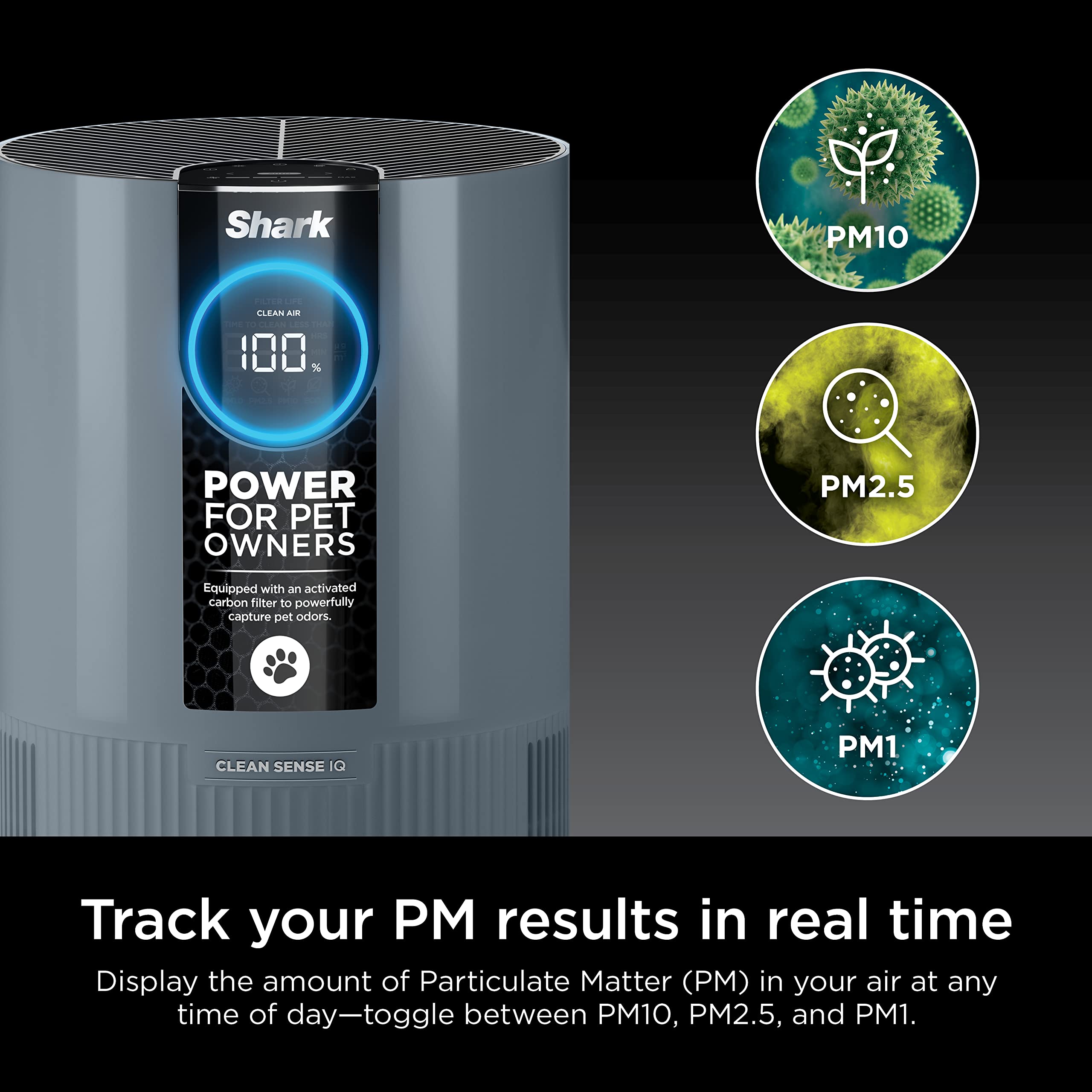 Shark HP102PETBL Clean Sense Air Purifier for Home, Allergies, Pet Hair, HEPA Filter, 500 Sq Ft Small Room, Bedroom, Captures 99.98% of Particles, Pet Dander, Fur, Allergens & Odor, Portable, Midnight
