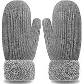 Tikeiuo Winter Warm Mittens for Women Thick Knit Fleece Lined Gloves with Elastic Cuff Fur Warm Mittens for Cold Weather Gift