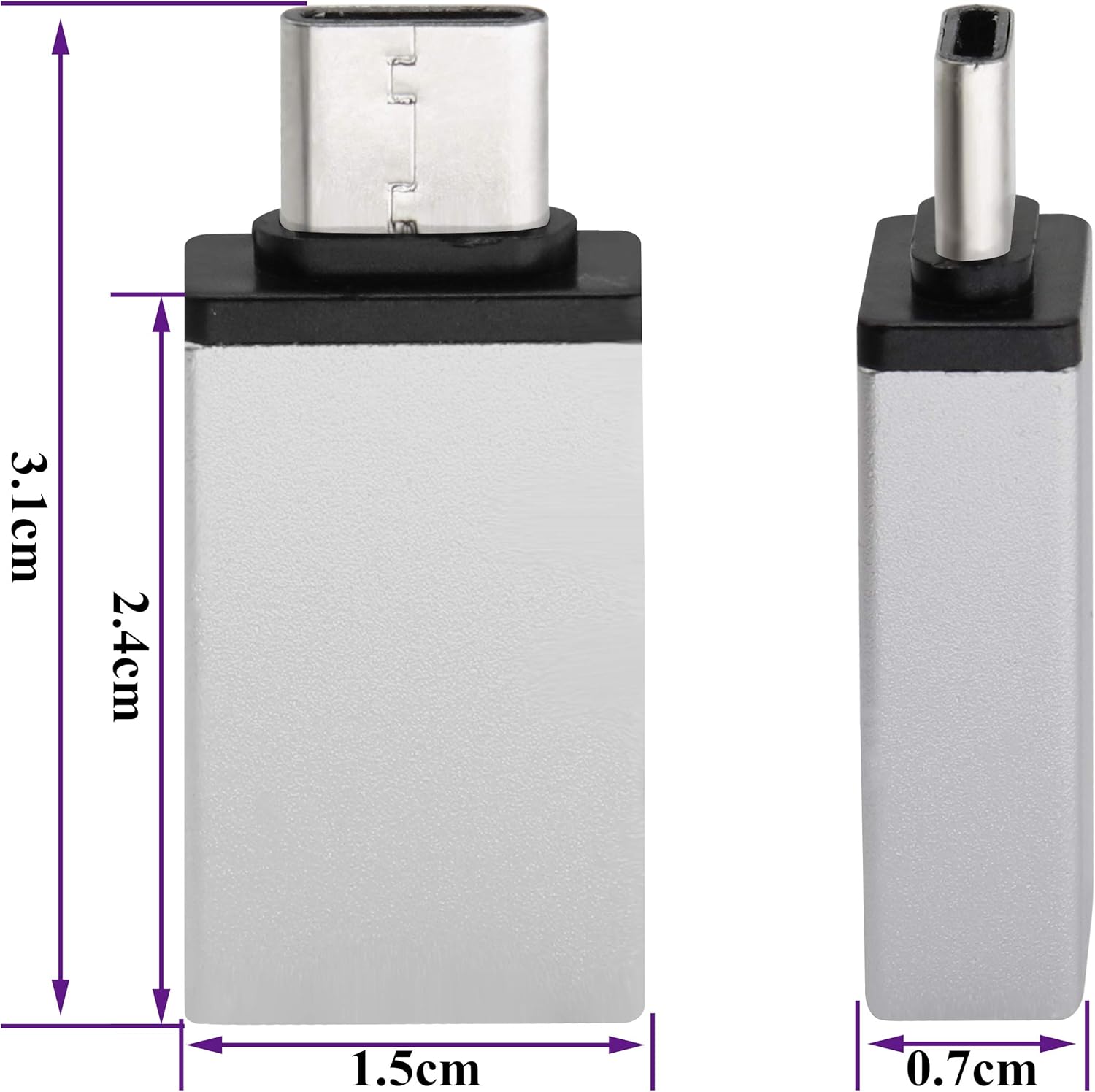 AAOTOKK Type C to USB 2.0 Adapter Aluminum Type C Male to USB A 2.0 Female Converter - Image 3