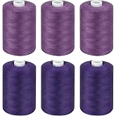 Purple Thread for Sewing, 6 Spools of 1000 Yards Polyester Quilting Thread | All Purpose Sewing Thread Black, 6 Rolls x1000 Yards Polyester Quilting Thread for Sewing Machine, Hand Stitching Embroidery
