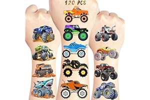 UNQFELENS 120 PCS Monter Truck pre-Cut Temporary Tattoos for Kids | Monster Truck Themed Birthday Party Favors, Decorations, Supplies; Fake Tattoos Sticker for Goodie Bags Stuffers (Multiple)
