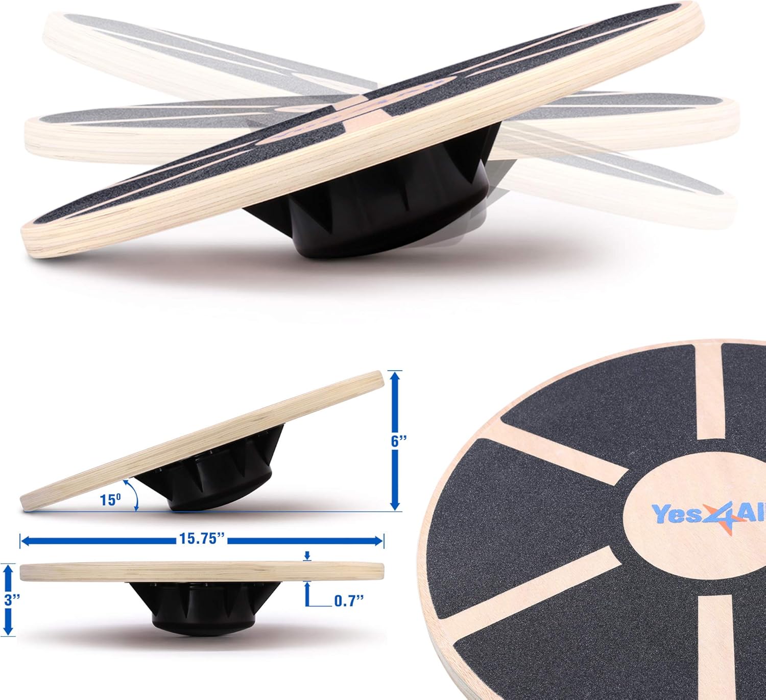 Yes4All Wooden Wobble Balance Board – Exercise Balance Stability Trainer 15.75 inch Diameter - Black - ²DB6FZ : Sports & Outdoors