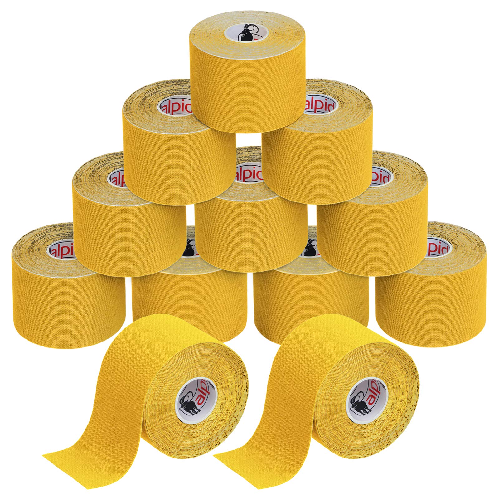 ALPIDEX Kinesiology Tape 1/3/ 6/12 Rolls Many Colors 5 m x 5 cm Application Examples E- Book Skin Friendly Muscle Support Elastic Strapping Tape, Colour:Yellow, Quantity:12 Rolls