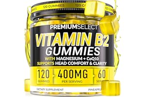 PREMIUM SELECT NUTRITION Vitamin B2 Gummies Riboflavin 400mg – 120 Gummies with Magnesium, CoQ10 & Vitamin B2 for Adults – Sugar Free B2 Vitamin 400mg for Energy, Head Comfort & Nervous System Support