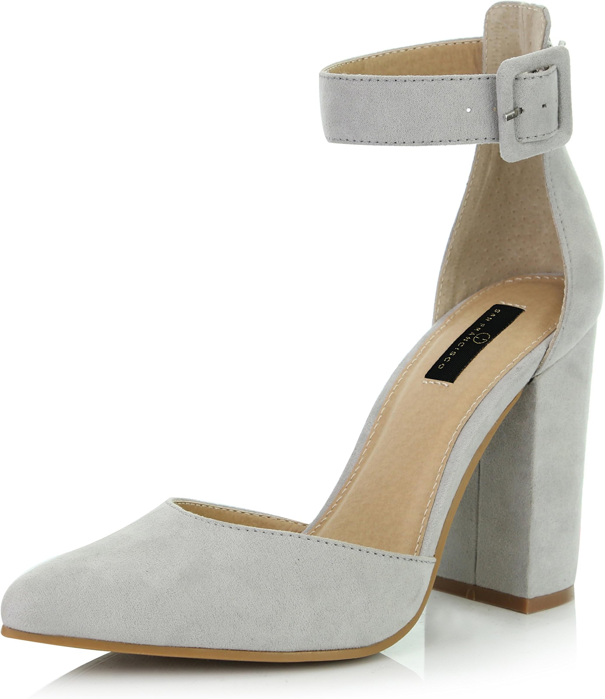 DailyShoes Women's Fashion Pointed Toe Chunky Ankle Strap Buckle High Heels Shoes