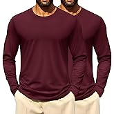 Cotrasen 2 Pack Long Sleeve Shirts for Men Moisture Wicking Crew Neck Plain T-Shirts Classic Basic Casual Soft Tee Shirts