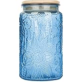 Custde Glass Storage Jars With Airtight Lid, 35oz Canister For Kitchen Counter with Bamboo Lid, brown sugar, candy, coffee, cookie, salt, tea,pantry cute Jar (Blue, 35 fl oz)