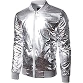 JOGAL Men's Metallic Silver Jacket Gold 70's Disco Costume