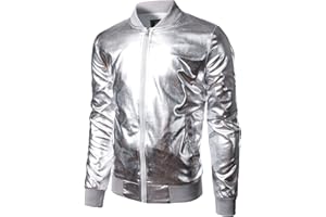 JOGAL Men's Metallic Silver Jacket Gold 70's Disco Costume