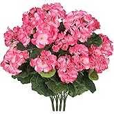 ASTNIC Artificial Flowers for Outdoors, 4 Pack 19'' Pink Geraniums Silk Flowers UV Resistant No Fade Faux Flowers Geraniums Bush for Home Outdoor Garden Porch Window Vase Wedding Decor