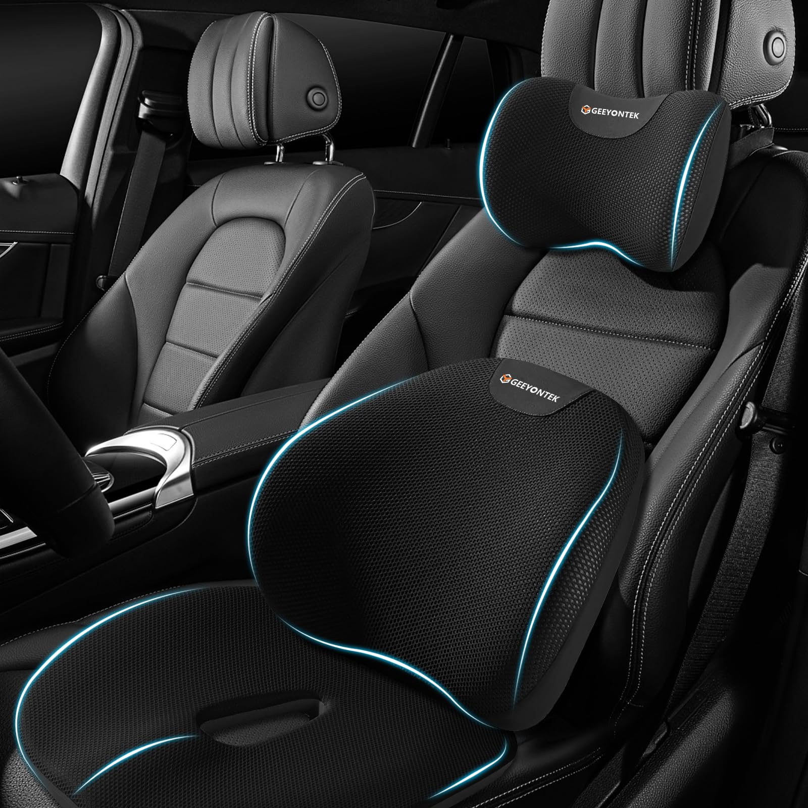 Memory Foam Lumbar Support Pillow For Car Seat - Universal Fit, Relieves Back Pain For Driving, Office & Home Use (Black) - View #4