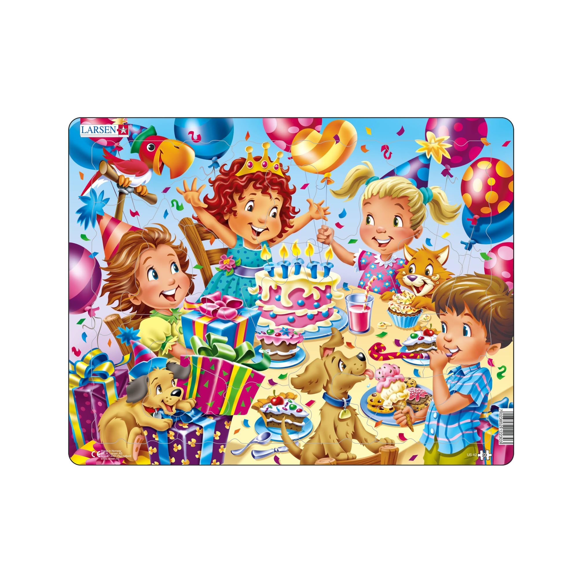 Larsen US40 Birthday Girl Puzzle – 20-Piece Celebration-Themed Jigsaw for Kids, Fun Educational Puzzle with Tray - Early Learning - Gift for Girls