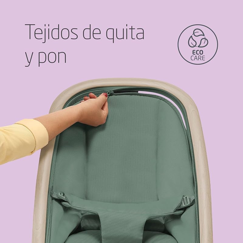 Maxi-cosi kori, rede para bebê 2 em 1 com arco de brincar, 0-2 anos, máx. 15 kg, cadeira de balanço para bebê, 3 posições reclináveis ​​com uma mão, leve e compacta, arnês fácil de colocar, eco care, cor beyond verde