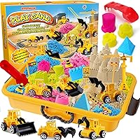 Sensory Bin - Play Sand Kit with Construction Set Toy Truck and 4lbs Magical Sand, Pretend Play Beach Sensory Toy Sandbox, Ki