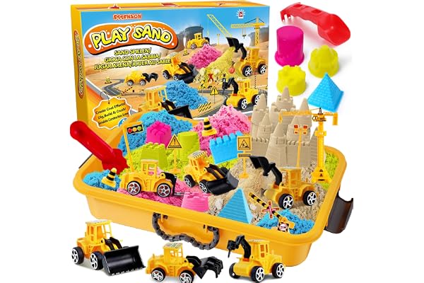 Sensory Bin - Play Sand Kit with Construction Set Toy Truck and 4lbs Magical Sand, Pretend Play Beach Sensory Toy Sandbox, Ki