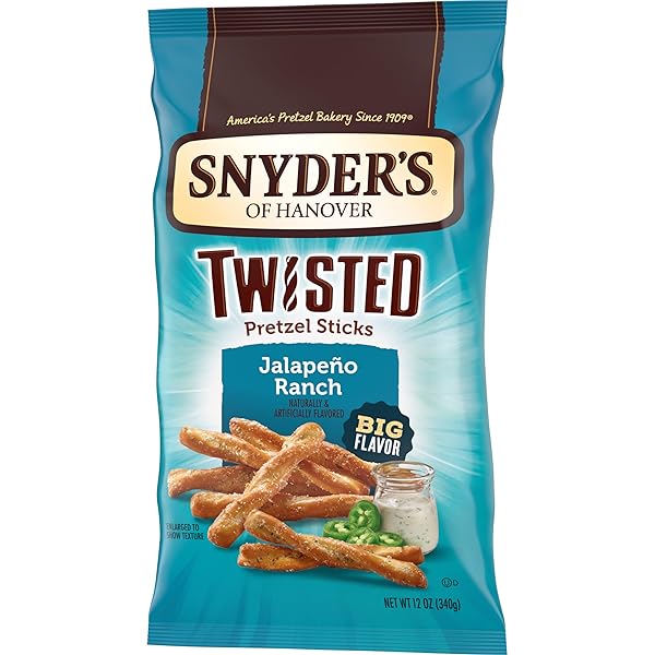 SNYDER’S OF HANOVER JALAPEÑO RANCH FLAVORED TWISTED PRETZEL STICKS, 12 OZ BAG