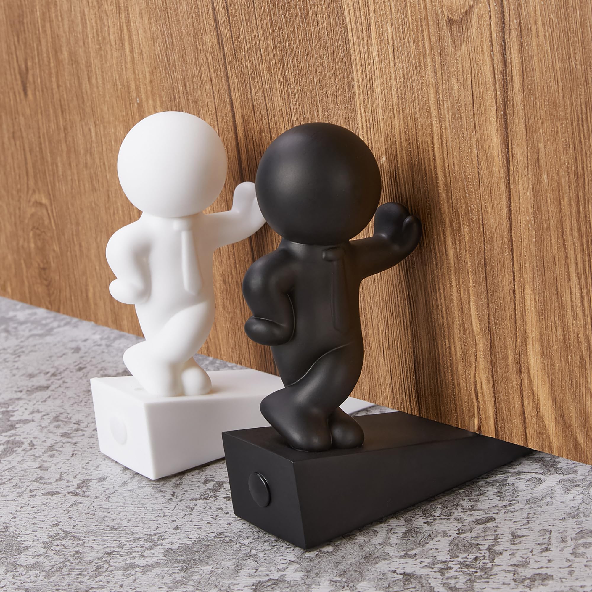Omoojee Cute Door Stop, 2 Pcs Decorative Door Stopper, Effective to Hold Your Door Open, Black+White (Patented)