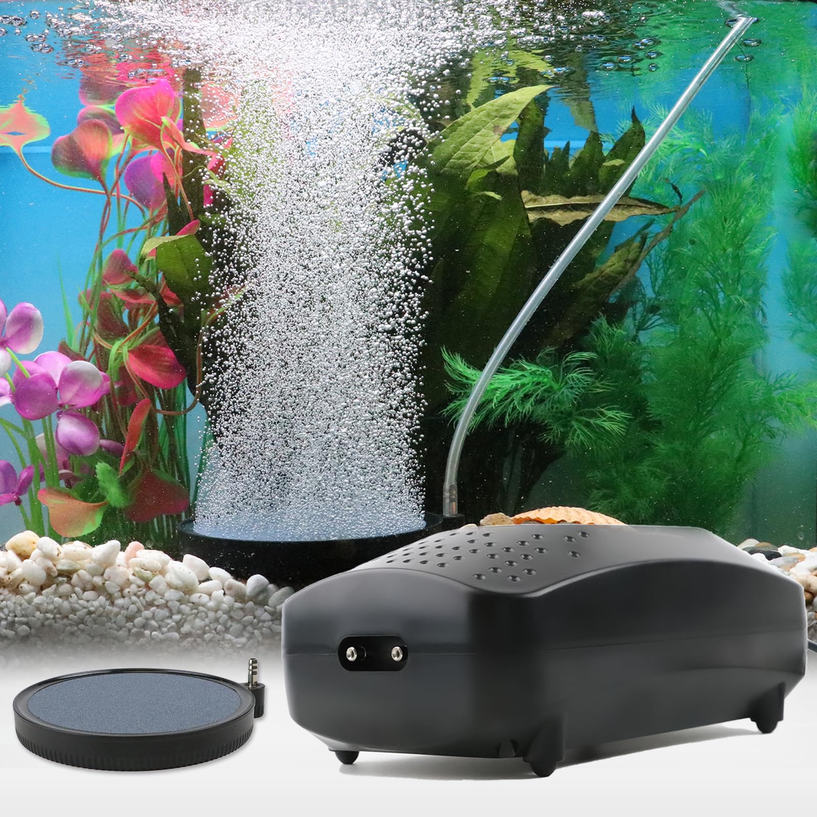 Photo 1 of Coospider Upgrade 12W Aquarium Air Pump, Ultra Quiet Aquarium Bubbler, Dual Outlet Fish Tank Bubbler Adjustable Airflow for Large Aquarium Oxygen Generator with Air Stone for 20-600 Gallon