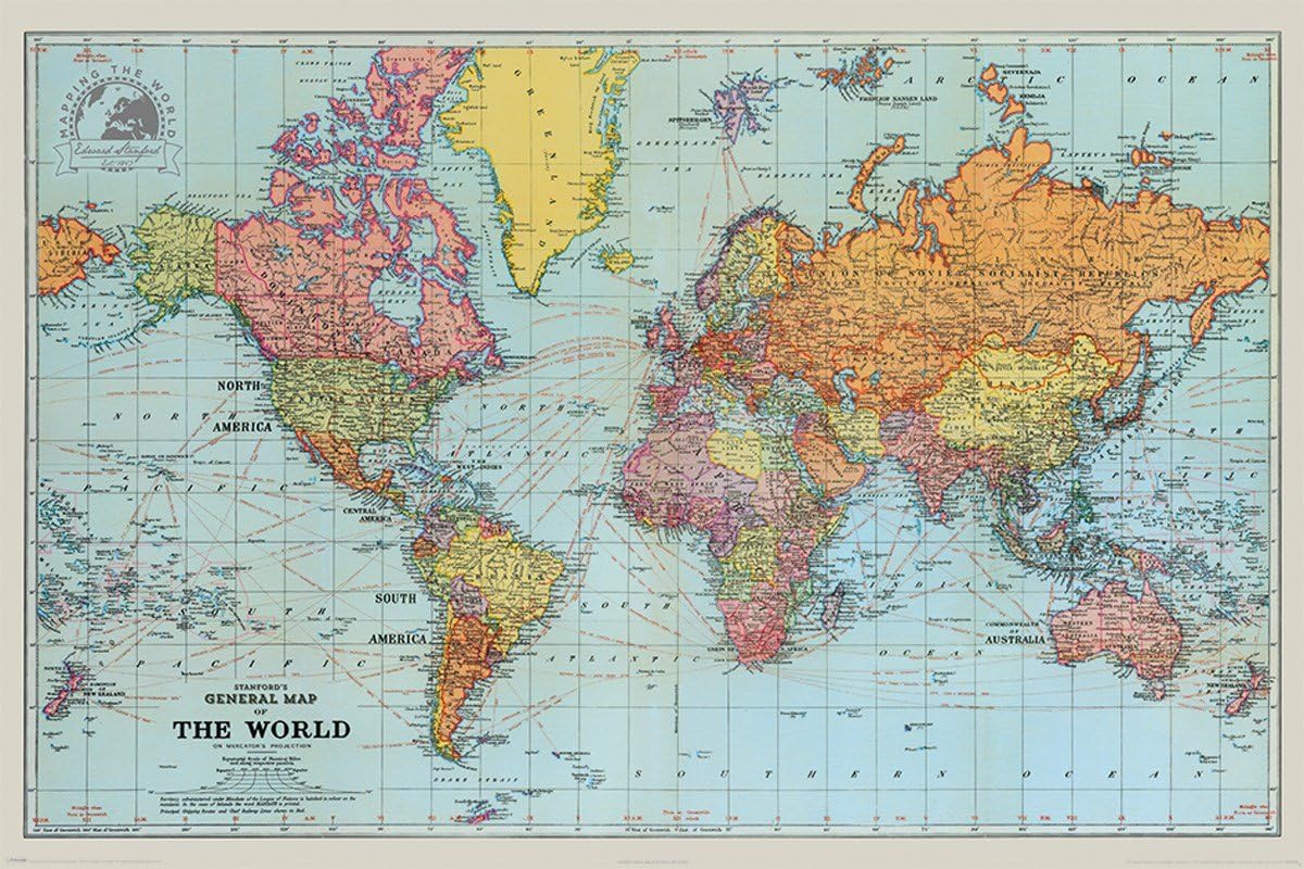 Grindstore Laminated Stanfords General Map Of The World Colour Maxi Poster 61x91.5cm