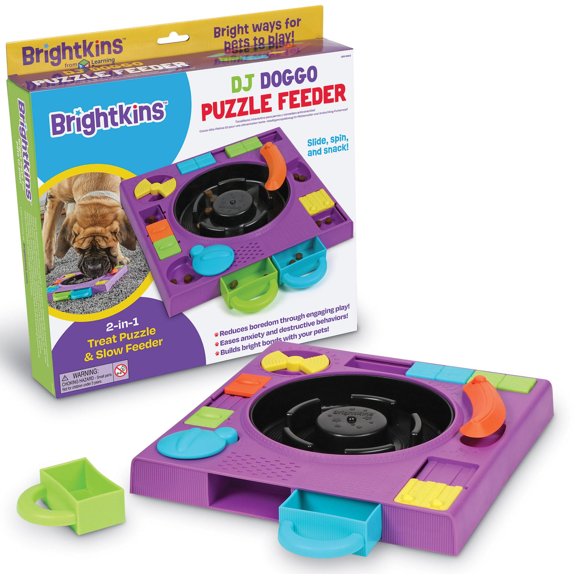 Brightkins DJ Doggo Puzzle Feeder, 2-in-1 Slow Feeding Bowl & Interactive Toy, Non Skid Puzzle Feeder for Mental Stimulation, 2 Pieces