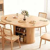 Wildhome Extendable Round Dining Table for 2-4-6, 63 Inch Dining Room Kitchen Table with 2-Tier Storage Shelf, Modern Farmhouse Fluted Wood Slide Door Dinner Furniture,Oval Circle (Oak-63 Inch)