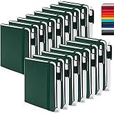 15 Pack Pocket Small Notebooks Bulk, Feela Mini Cute Notepads Hardcover College Ruled Lined Journals with Pen Holder for School Business Memos, with 15 Black Pens, 3.5”x 5.5”, A6, Dark Green