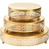 Hedume 3 Pack Cake Stand Set, Round Cake Stands, Metal Dessert Cupcake Pastry Candy Display Plate for Wedding, Event, Birthday Party