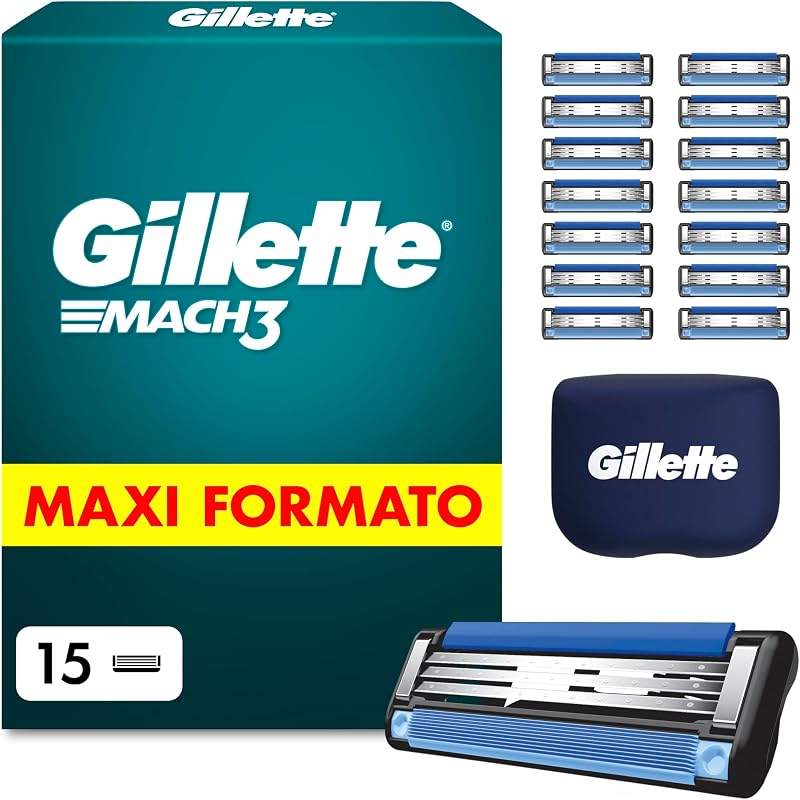 Lamette Mach 3, 15 Cartucce per Rasoio Barba Uomo, Multicolore