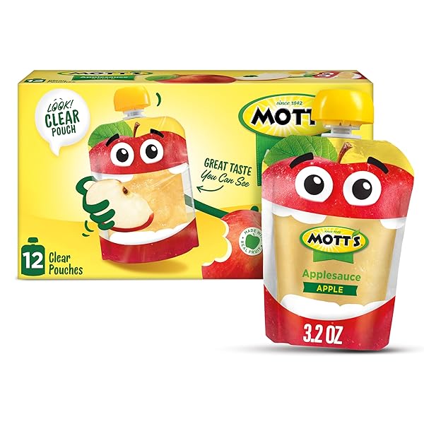 MOTT’S ORIGINAL APPLESAUCE, 3.2 OZ CLEAR POUCHES, 12 COUNT