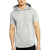 Klizzer Short Sleeve Hoodie for Men, 100% Cotton, Lightweight Gym Hoodies for Workout, Muscle-Fit Athletic Hooded T Shirt