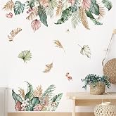 Decalmile Black Palm Tree Leaf Wall Decals - Tropical Plant Stickers For Bedroom, Living Room, TV Wall Decor